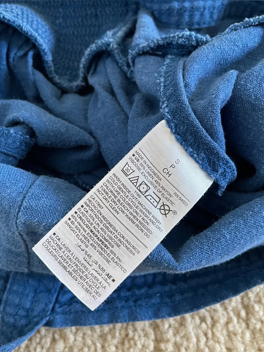 Old Navy Linen Blend Blue Romper with Tie Waist - Small